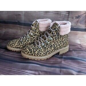 Silent D Hiker Boots women's 6 Animal Print Leopard Rexi fur lined